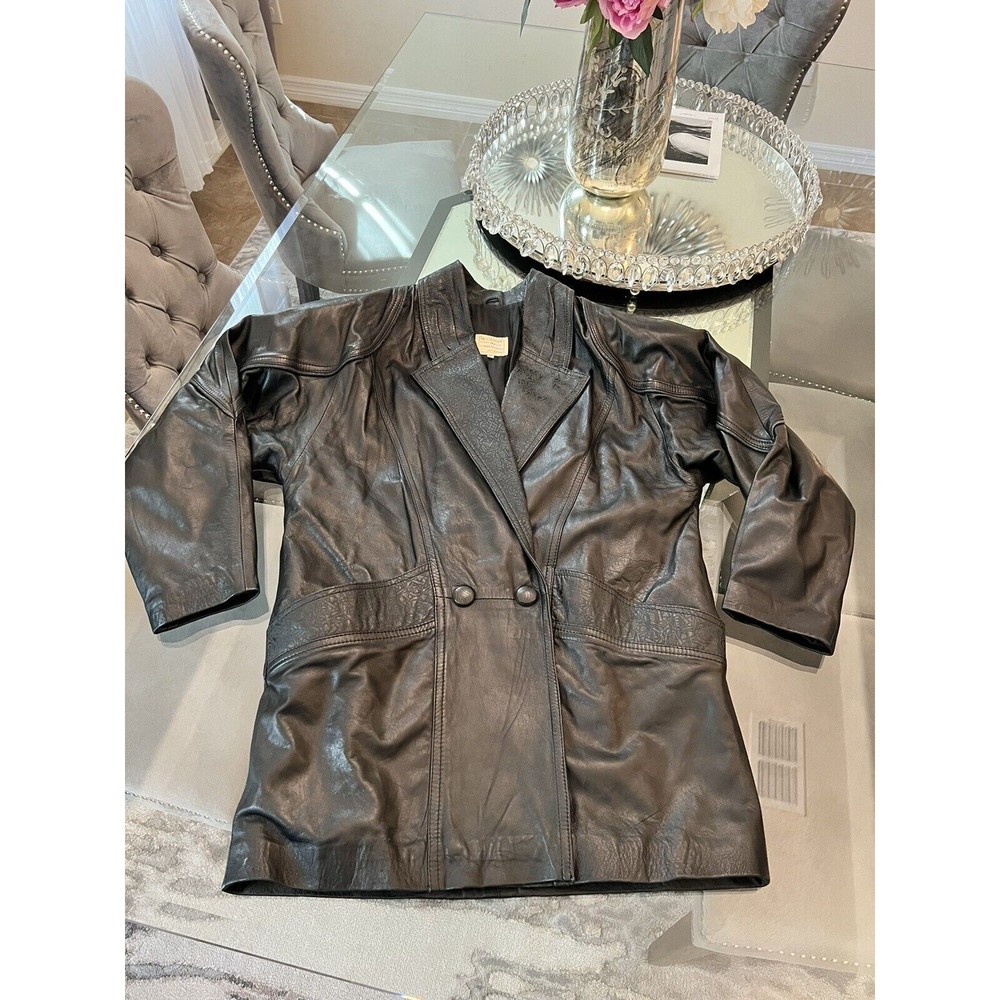 Vintage Casablanca Black Genuine Leather Jacket Oversized Size Medium